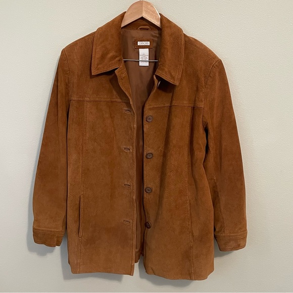 Cherokee Genuine Leather Jacket Womens L VTG 90S Camel Color Suede Button Up - Picture 2 of 16
